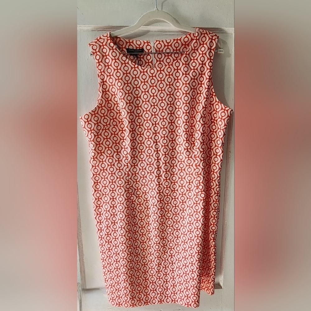 Mario Serrani Orange and White Sleeveless Sheath Dress